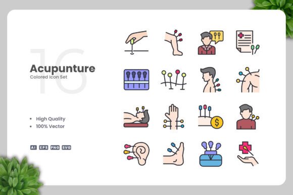Acupuncture Color Icons: A Versatile Graphic Design Asset
