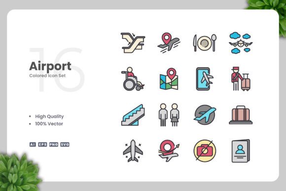 Airport Color Icons: A Versatile Graphic Design Asset for Local Brands