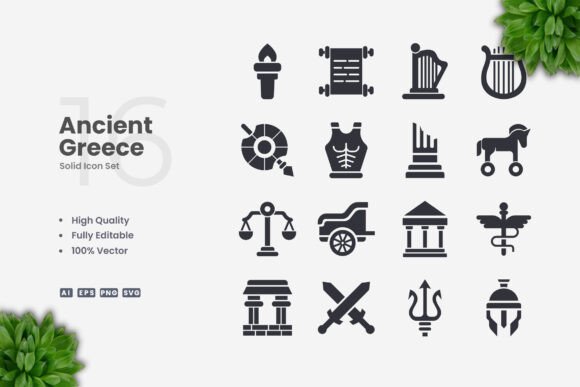 Ancient Greece Solid Icons - Clean Graphics for Modern Branding
