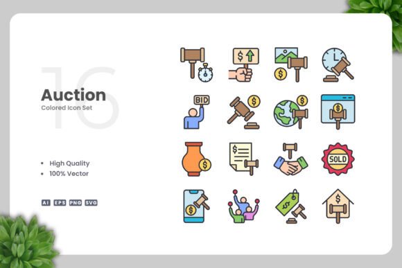 Auction Color Icons - Clean Graphics for Modern Web Design