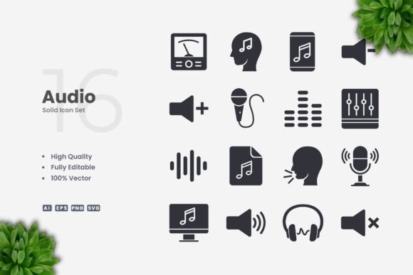 Audio Solid Icons for Small Business Branding