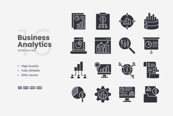 Business Analytics Solid Icons - Clean Graphics for Digital Selling