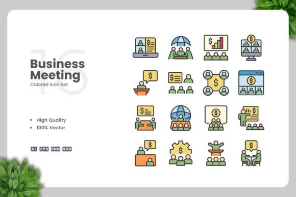 Business Meeting Color Icons for Clean Web and Editorial Design