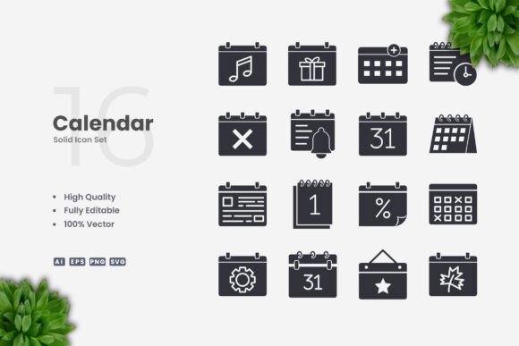Calendar Solid Icons for Modern Graphics