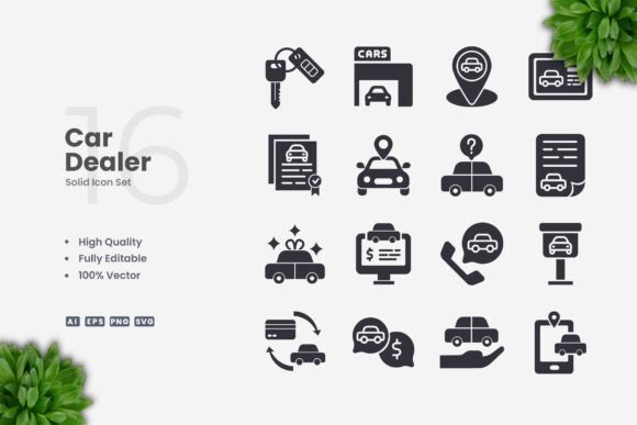Car Dealer Solid Icons - Clean Graphics for Modern Branding