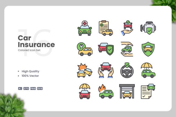 Car Insurance Color Icons for Graphic Design Projects