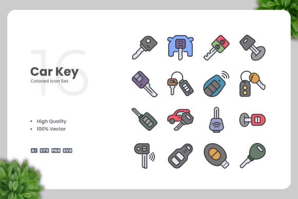 Car Key Color Icons for Crafting and Design