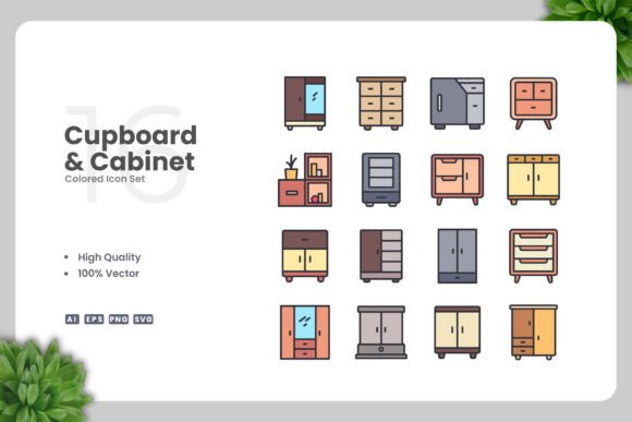 Cupboard and Cabinet Color Icons for Modern Design