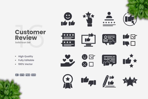 Customer Review Solid Icons for Branding and Marketing