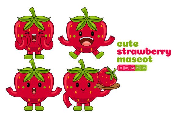 Cute Strawberry Mascot Vector Pack 01 for Graphics and Illustrations
