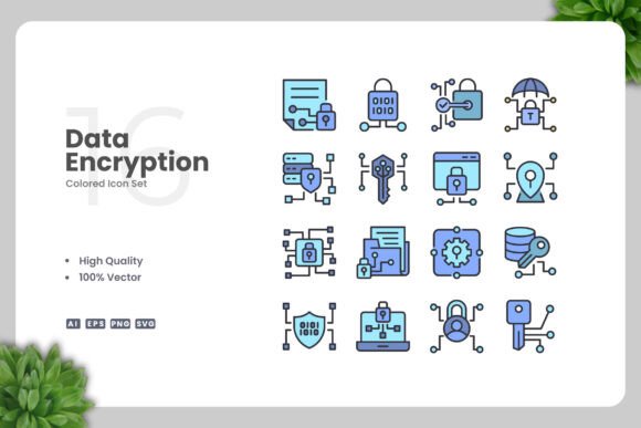 Data Encryption Color Icons - Modern Graphics for Branding