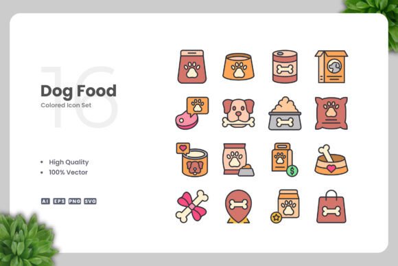 Dog Food Colored Icons for Crafting and Design