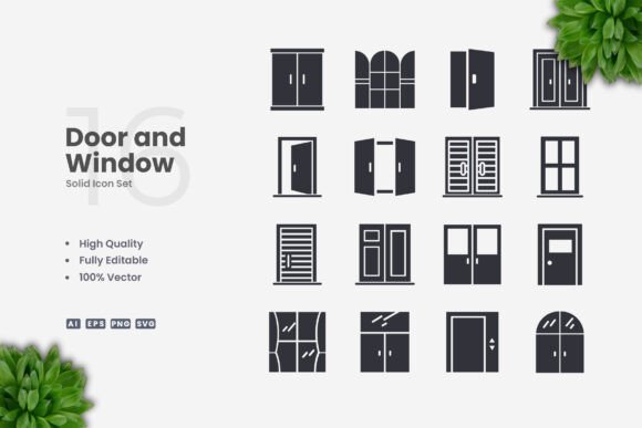 Door and Window Solid Icons for Graphic Design