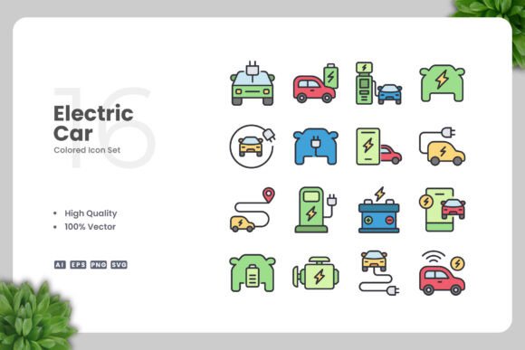 Electric Car Color Icons - Clean Graphics for Digital Sellers