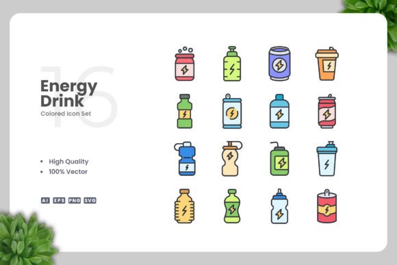 Energy Drink Color Icons for Crafting and Design