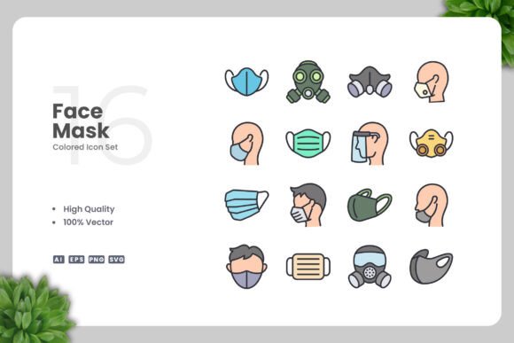 Face Mask Color Icons for Modern Web and Editorial Design
