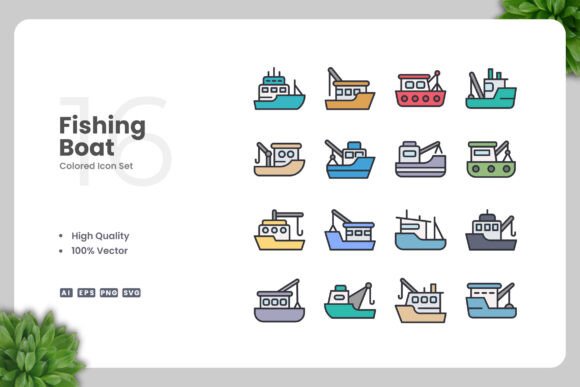 Fishing Boat Colored Icons for Small Business Branding