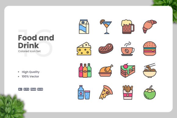 Food and Drink Color Icons for Local Business Branding
