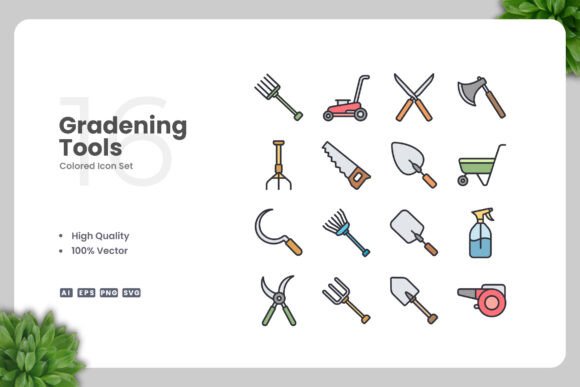 Gardening Tools Colored Icons - A Versatile Graphic Design Asset