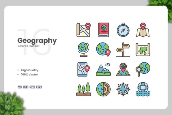 Geography Colored Icons: A Versatile Graphic Asset for Creative Projects