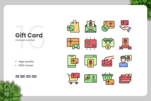 Gift Card Colored Icons for Local Business Branding