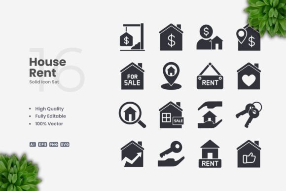 House Rent Solid Icons for Local Business Branding