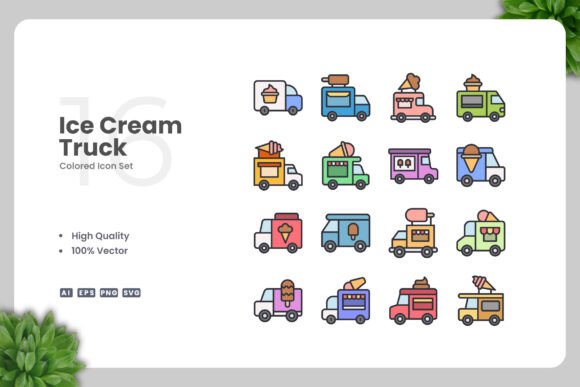 Ice Cream Truck Colored Icons - Playful Graphics for Creative Sellers