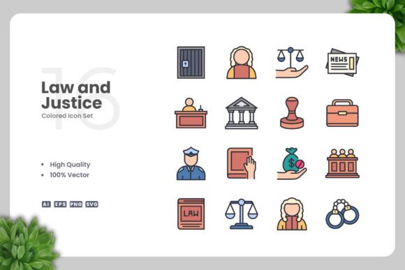 Law and Justice Color Icons for Modern Graphic Design