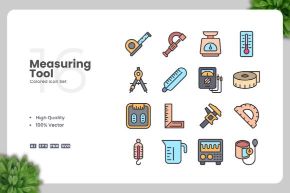 Measuring Tool Colored Icons for Crafting and Graphics