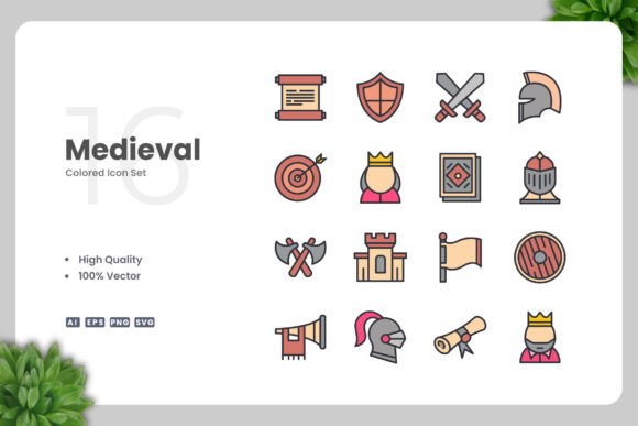 Medieval Color Icons: A Versatile Graphic Asset for Content Creators