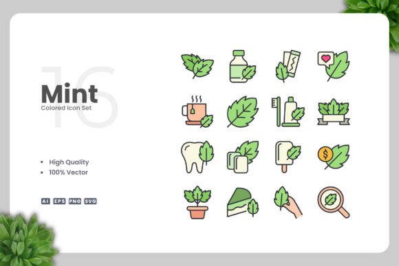 Mint Colored Icons for Graphics and Digital Products