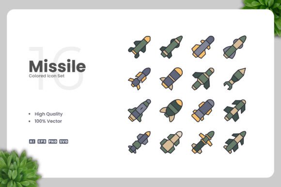 Missile Colored Icons for Modern Graphic Design