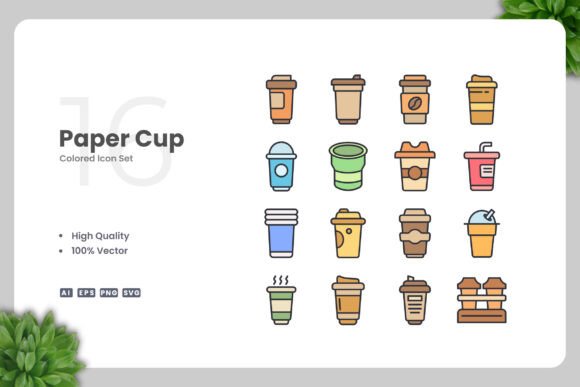 Paper Cup Colored Icons – Clean Graphics for Local Branding