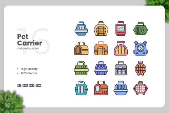 Pet Carrier Colored Icons - Clean Graphics for Modern Content
