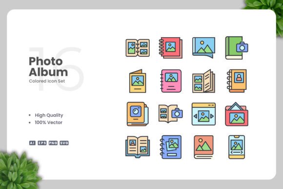 Photo Album Colored Icons Graphics for Handmade Creations
