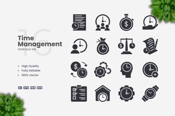 Time Management Solid Icons Graphics for Handmade Creations