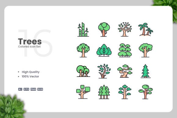 Trees Color Icons Graphics for Modern Branding
