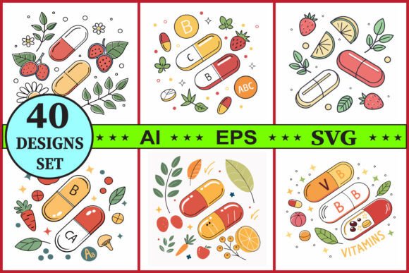 Vitamin Capsule Nutrition Vector Set for Branding