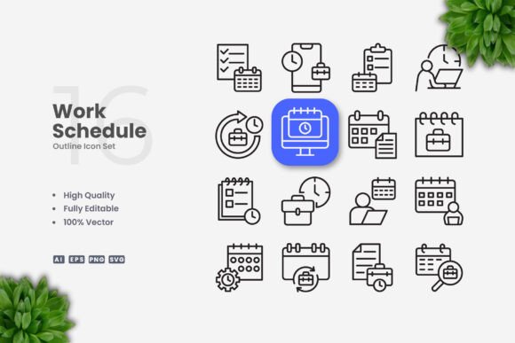 Work Schedule Icons for Modern Web and Print Design