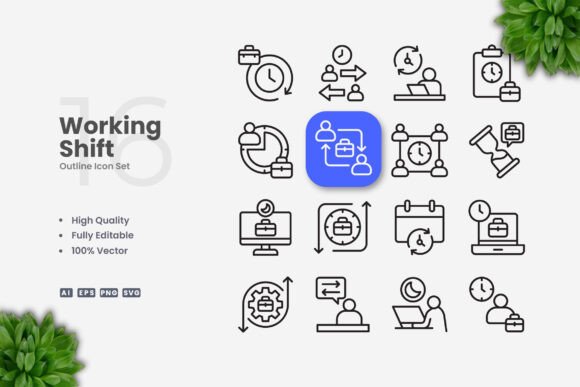 Working Shift Icons: A Versatile Graphic Asset for Local Business Branding